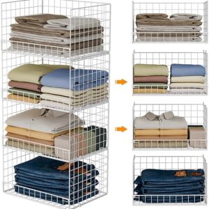 4-Tier Stackable Closet Organizers and Storage Basket, Foldable Closet Shelf Organizer